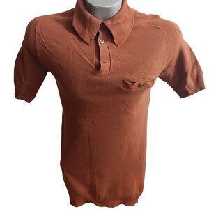 Vintage Small 70's Men's Brown Short-Sleeve Polo Shirt Pocket Acrylic Knit
